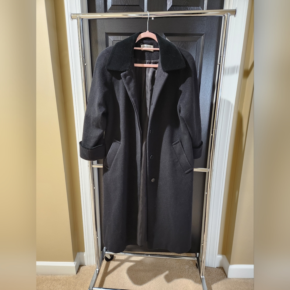 Vtg. Forecaster of Boston Vintage Black 100% Wool Long Coat Jacket Size 4